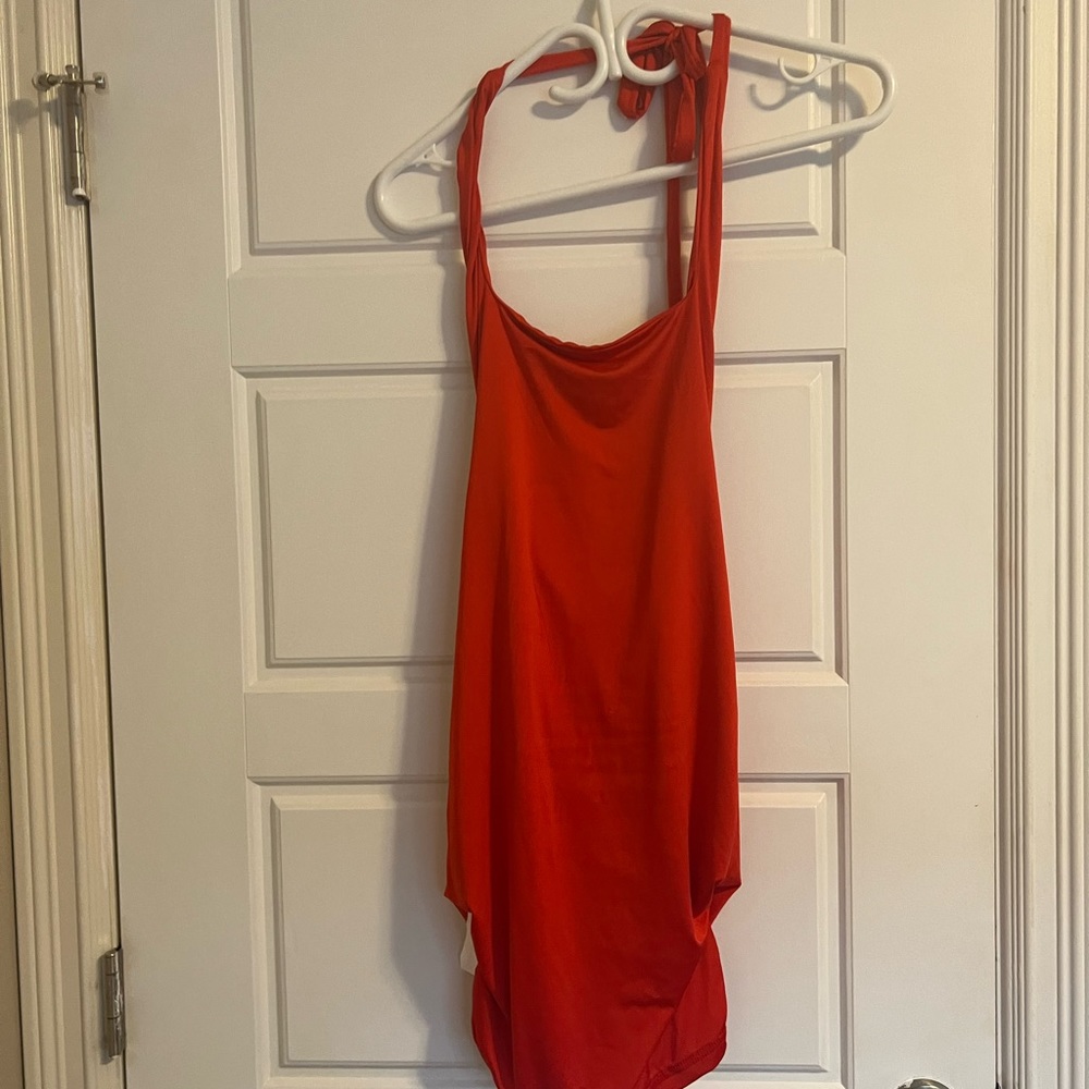 Red halter dress